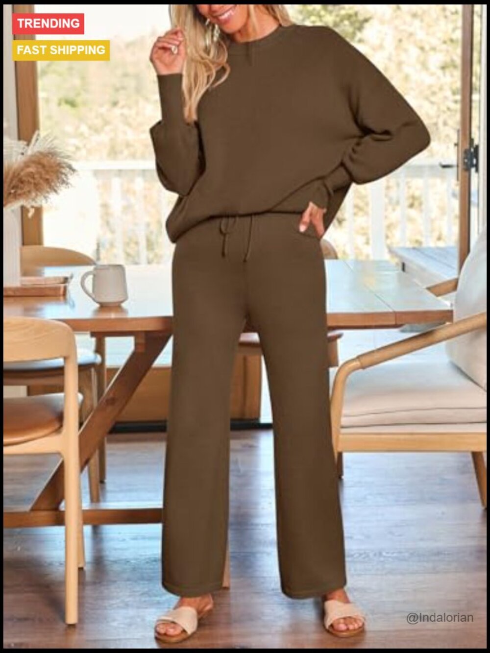 Oversized Knit Pullover Sweater Wide Leg Pants Lounge Set - Picture 6 of 6